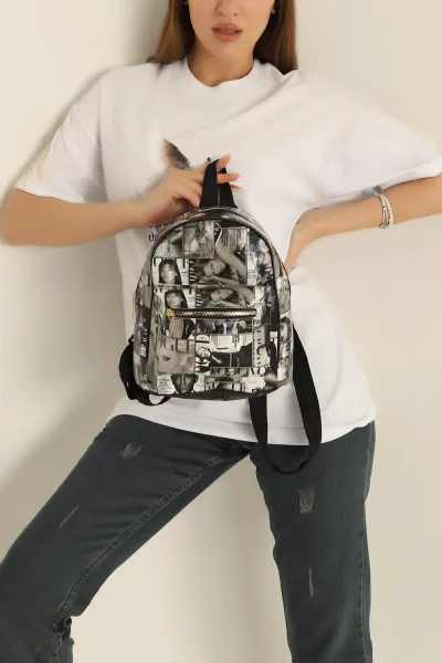 Siyah Baskılı Mini Boy Sırt Çantası 277821