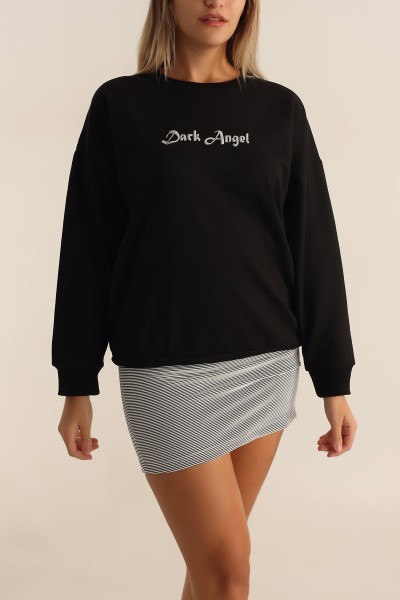Siyah Baskılı Oversize Bayan Sweat 199236