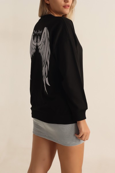 Siyah Baskılı Oversize Bayan Sweat 199236