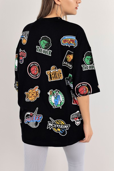 Siyah Baskılı Oversize Bayan Tişört 117231