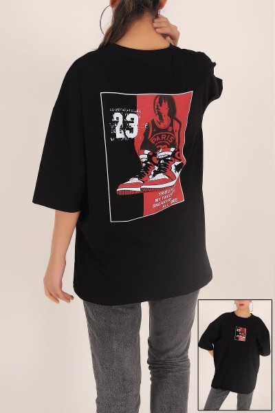 Siyah Baskılı Oversize Bayan Tişört 169870