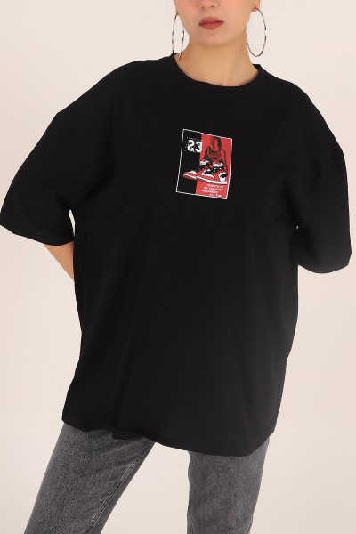 Siyah Baskılı Oversize Bayan Tişört 169870