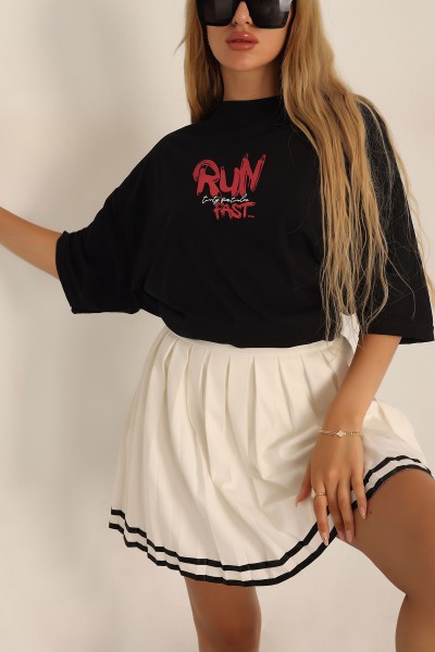 Siyah Baskılı Oversize Bayan Tişört 193719