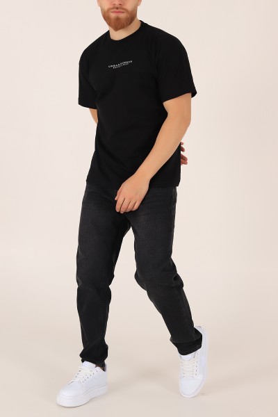 Siyah Bisiklet Yaka Oversize Erkek Tişört 163235