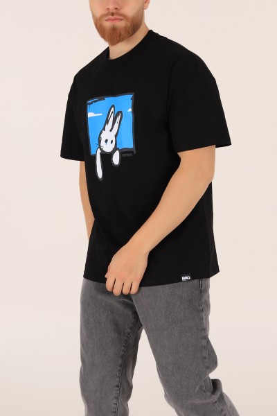 Siyah Baskılı Oversize Erkek Tişört 164989