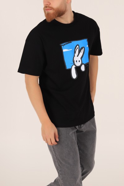 Siyah Baskılı Oversize Erkek Tişört 164989