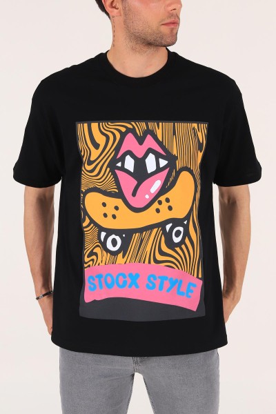 Siyah Baskılı Oversize Erkek Tişört 176236