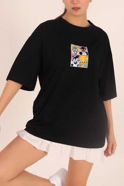 Siyah Baskılı Oversize Tişört 169880