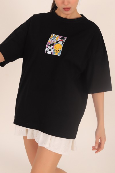 Siyah Baskılı Oversize Tişört 169880