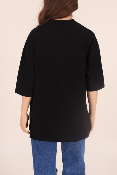 Siyah Baskılı Oversize Tişört 169886
