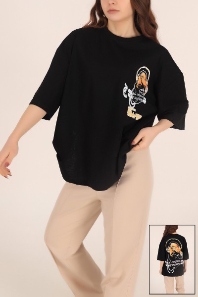Siyah Baskılı Oversize Tişört 169889