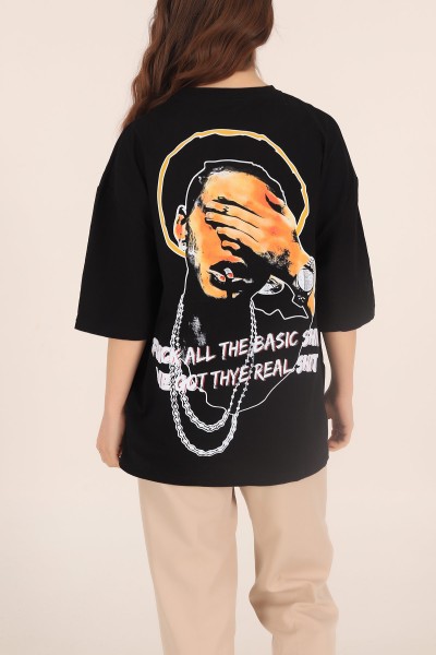 Siyah Baskılı Oversize Tişört 169889