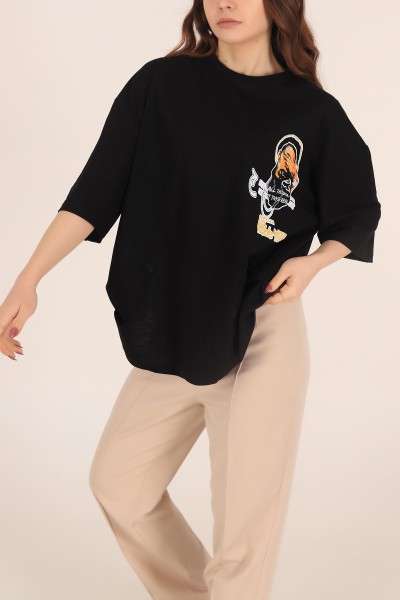 Siyah Baskılı Oversize Tişört 169889