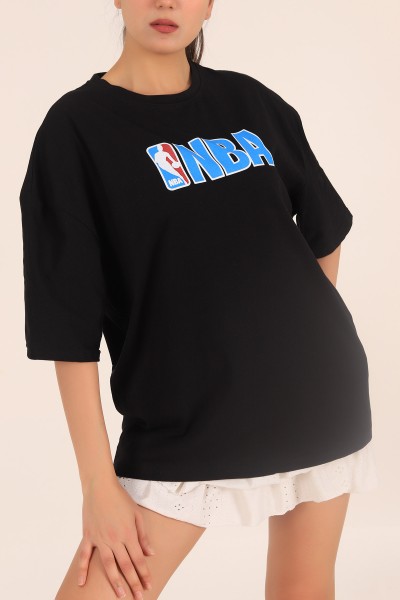 Siyah Baskılı Oversize Tişört 169892