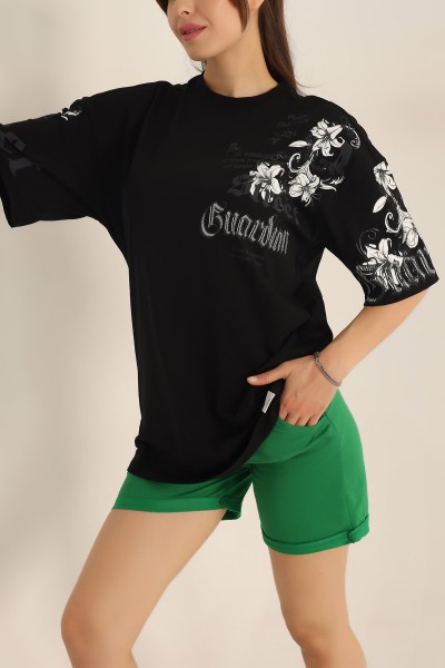 Siyah Baskılı Oversize Tişört 184605