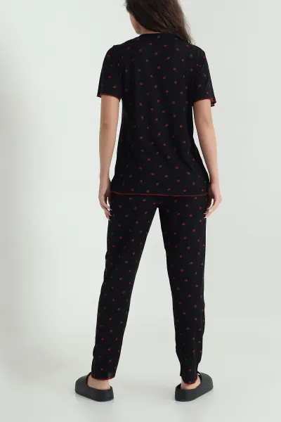 Siyah Baskılı Pointel Kadın Pijama Takımı 463560