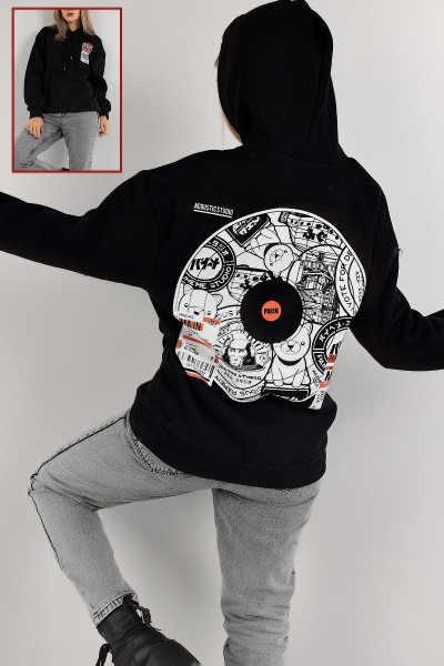 Siyah Baskılı Şardonlu Bayan Sweat 138926
