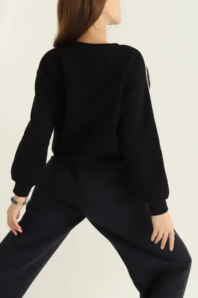 Siyah Baskılı Şardonlu Bayan Sweat 320197