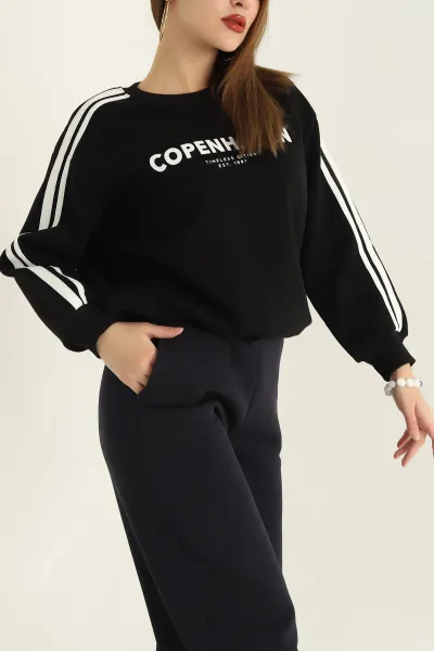 Siyah Baskılı Şardonlu Bayan Sweat 320197