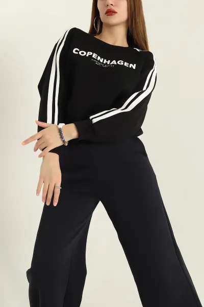 Siyah Baskılı Şardonlu Bayan Sweat 320197