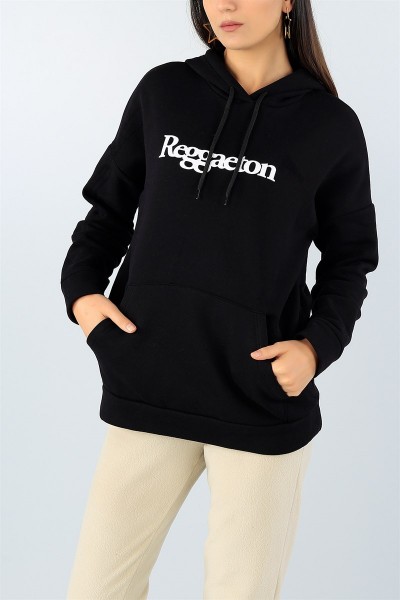 Siyah Baskılı Şardonlu Bayan Sweat 44793