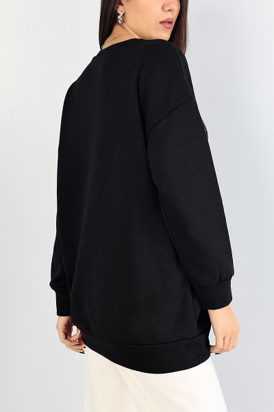 Siyah Baskılı Şardonlu Bayan Sweat 85022