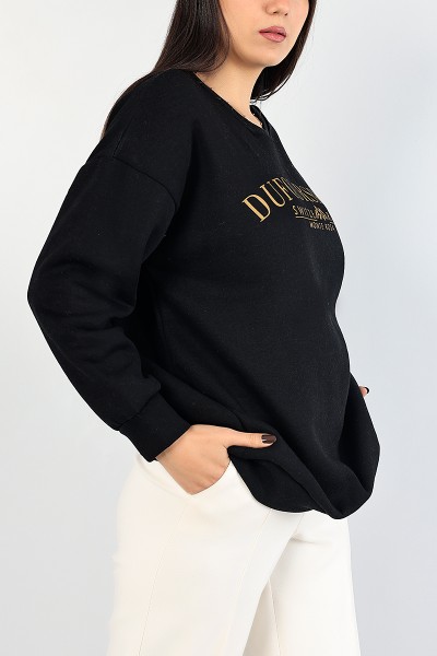 Siyah Baskılı Şardonlu Bayan Sweat 85022