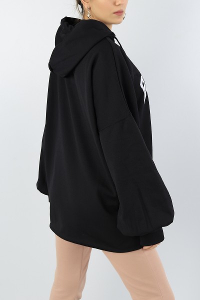 Siyah Baskılı Şardonlu Bayan Sweat Tunik 53595