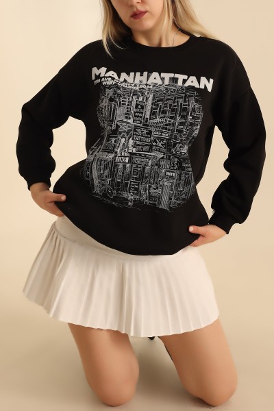 Siyah Baskılı Şardonlu Sweat 216596