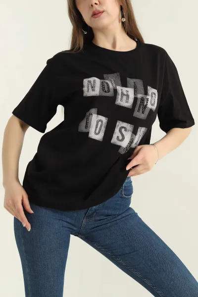 Siyah Baskılı Süprem Kadın Tişört 353799