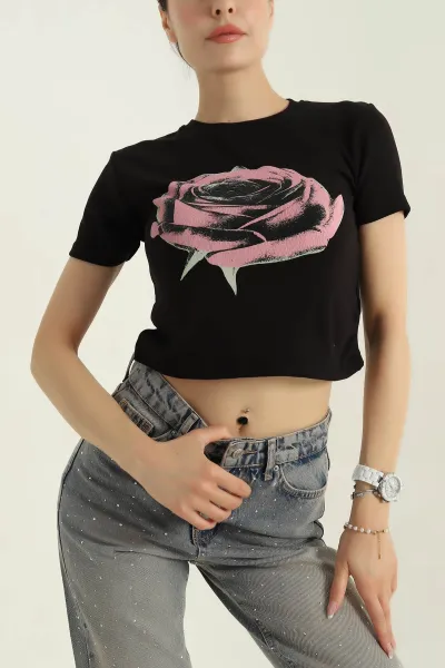 Siyah Baskılı Süprem Kadın Tişört 373139