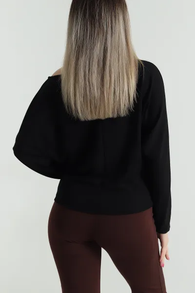 Siyah Baskılı Vorteks Kadın Bluz 491786