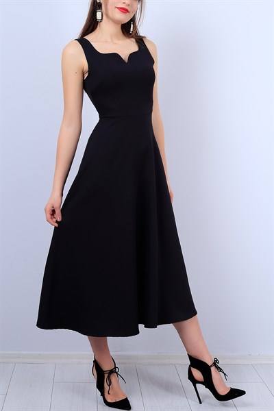 Siyah Bayan Kolsuz Elbise 11414B