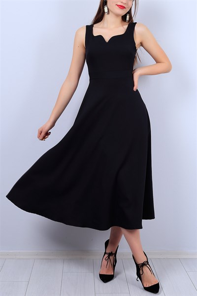 Siyah Bayan Kolsuz Elbise 11414B