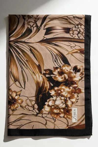 Siyah - Bej 90x90 Cm Dijital Baskılı Edenia Desen Soft Eşarp 498553