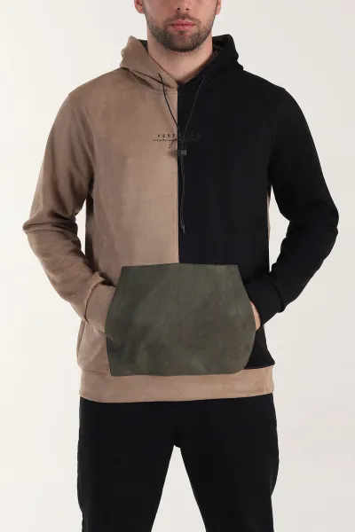 siyah-bej-kapusonlu-yazi-detayli-cepli-erkek-sweatshirt-413638