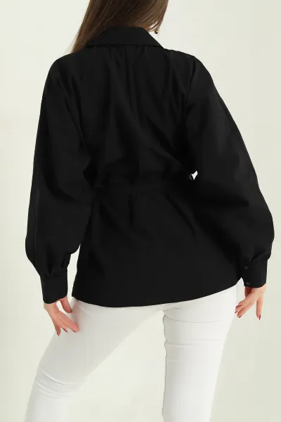 Siyah Bel Bağlamalı Oversize Poplin Tunik Gömlek 336941