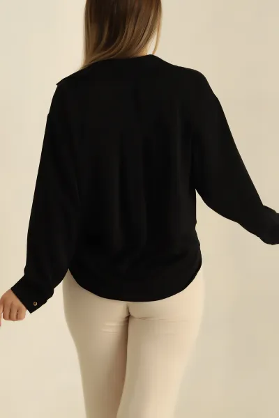 Siyah Bel Bağlı Tasarım Jessica Kumaş Gömlek 265835