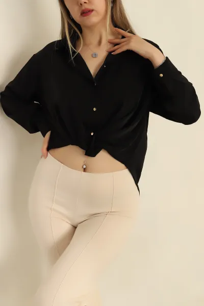 Siyah Bel Bağlı Tasarım Jessica Kumaş Gömlek 265835