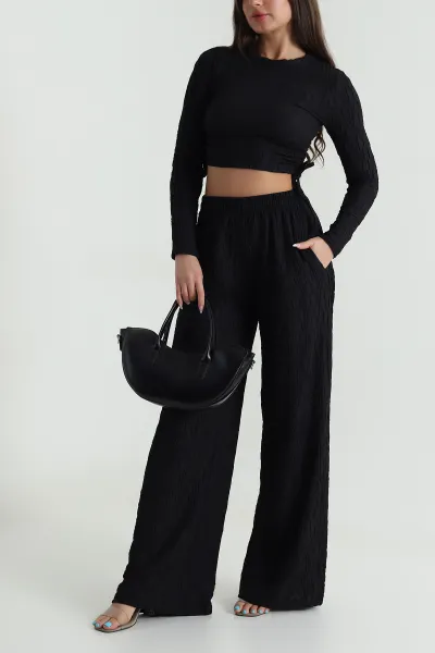 Siyah Bel Lastikli Bürümcük Kadın İkili Takım 483213