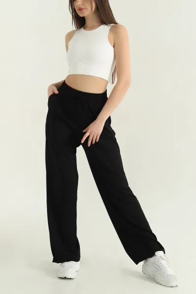 Siyah Bel Lastikli Cepli Modal Kadın Pantolon 357354