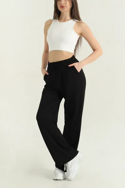 Siyah Bel Lastikli Cepli Modal Kadın Pantolon 357354