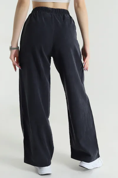 Siyah Bel Lastikli Cepli Tencel Kadın Pantolon 474853