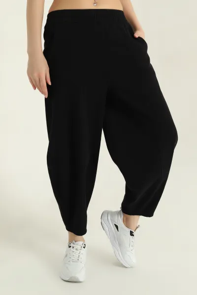Siyah Bel Lastikli Gabardin Şalvar Kadın Pantolon 357402