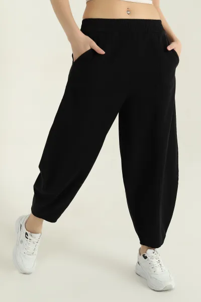 Siyah Bel Lastikli Gabardin Şalvar Kadın Pantolon 357402