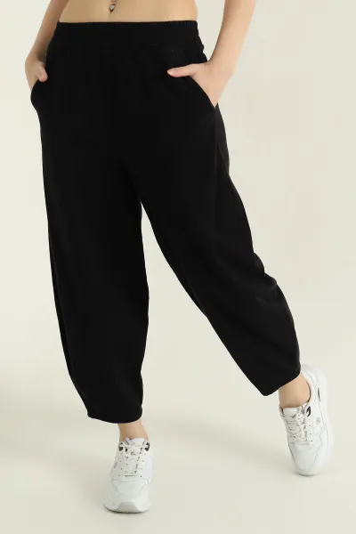 Siyah Bel Lastikli Gabardin Şalvar Kadın Pantolon 357402