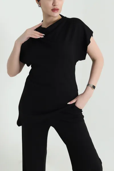 Siyah Bel Lastikli Modal Kadın İkili Takım 449343