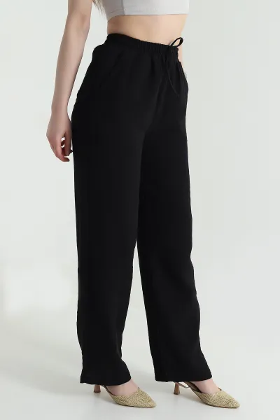 siyah-bel-lastikli-muslin-keten-kadin-pantolon-464560