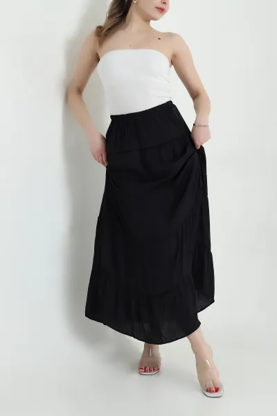 Siyah Bel Lastikli Tencel Viskoz Kadın Etek 442395