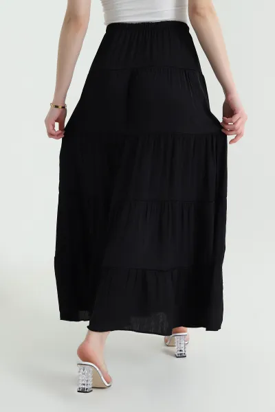 Siyah Bel Lastikli Tencel Viskoz Kadın Etek 442395